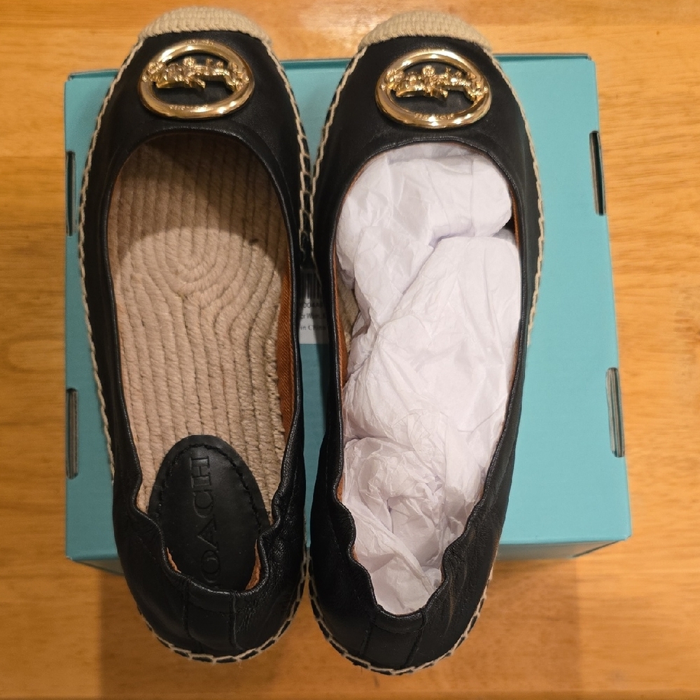Coach Black and Gold Espadrilles with Elegant Design